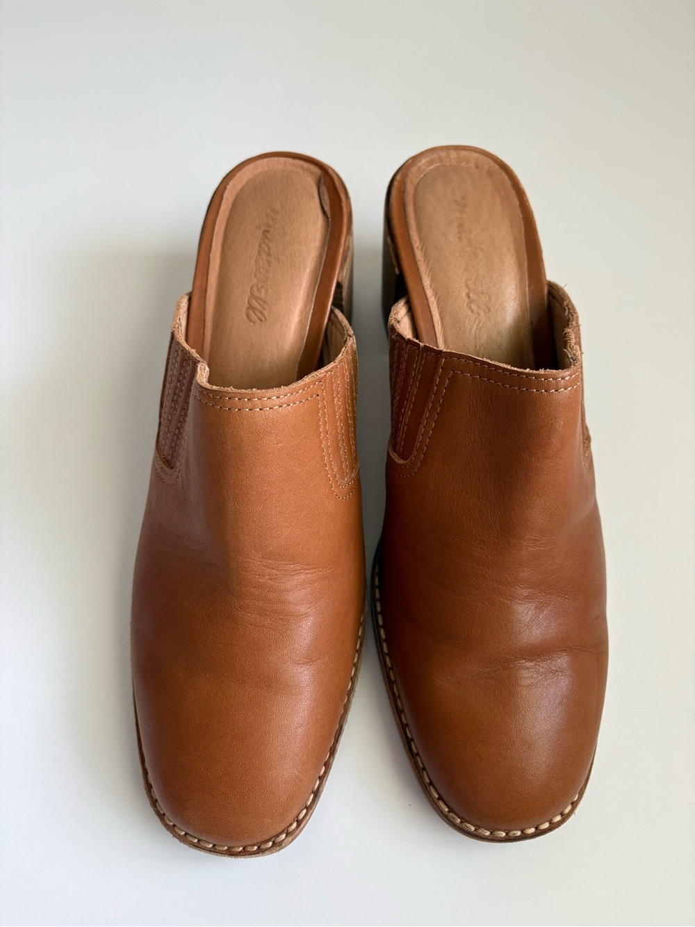 Madewell Carey 100% Leather Brown Stacked Heel Slip-On Mules Size 9.5 - Picture 2 of 12